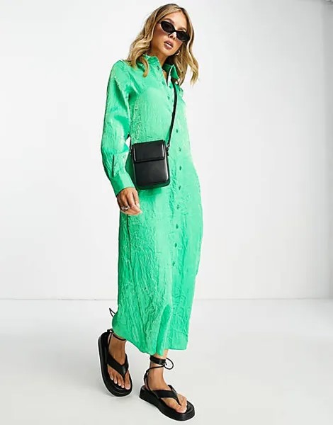 Зеленое фактурное платье-рубашка миди Topshop премиум-класса
