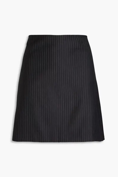 Полосатая мини-юбка из шерсти Theory, черный
