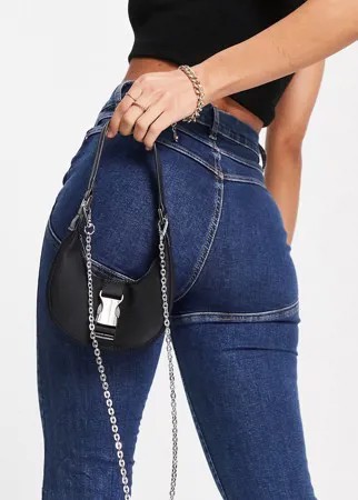 Черная сумка-хобо на плечо с металлической фурнитурой French Connection-Черный цвет