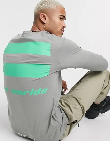 Серый лонгслив с принтом на спине Jack & Jones Core