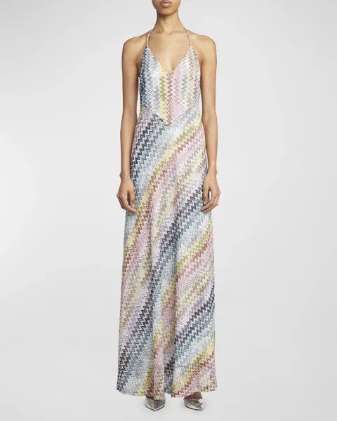 Трикотажное платье макси с шевроном металлик и бретельками на бретельках Missoni, цвет Sm9Epmulticolor Spa