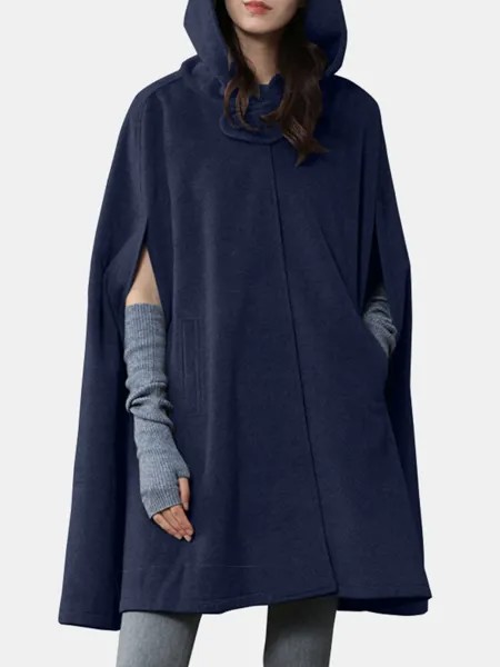 Однотонное повседневное пальто-накидка на пуговицах с длинным рукавом для Женское