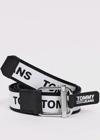 Черный ремень с логотипом Tommy Jeans-Белый