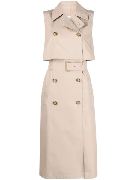 Burberry многослойное платье-тренч без рукавов, нейтральный цвет