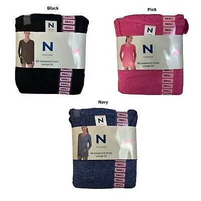 Женский свитер N Natori с длинным рукавом и v-образным вырезом в рубчик, трикотажные шорты, комплект для отдыха