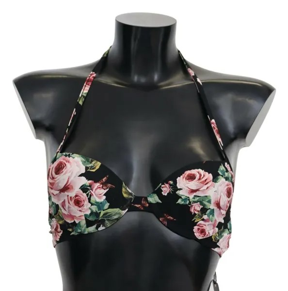 DOLCE - GABBANA Верх бикини с принтом черных роз Купальник Пляжная одежда IT1 / XS $300