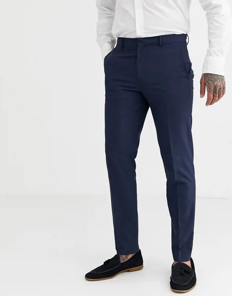 Узкие брюки в синюю и красную клетку Burton Menswear-Темно-синий