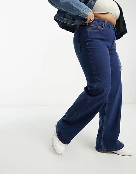 Темно-синие джинсы с высокой талией и широкими штанинами Pieces Curve Peggy