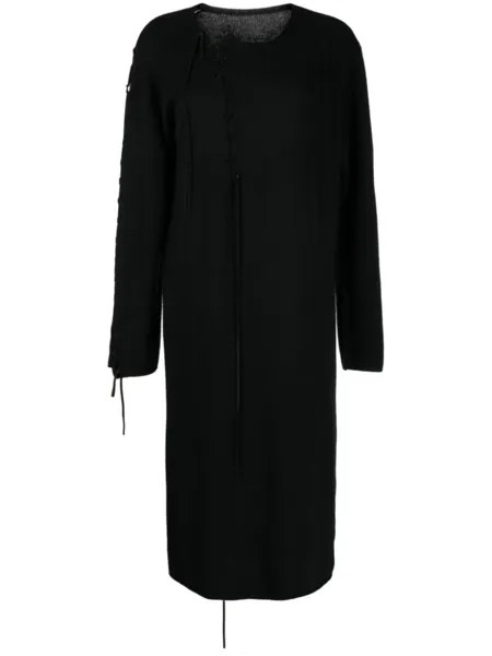 Yohji Yamamoto платье миди с длинными рукавами и завязками, черный