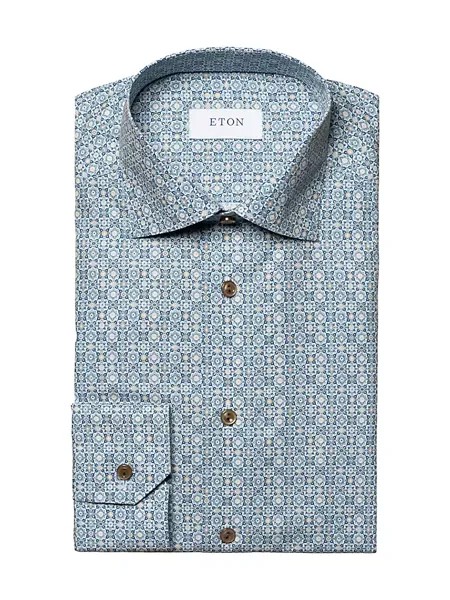 Рубашка современного кроя с геометрическим рисунком Eton, синий