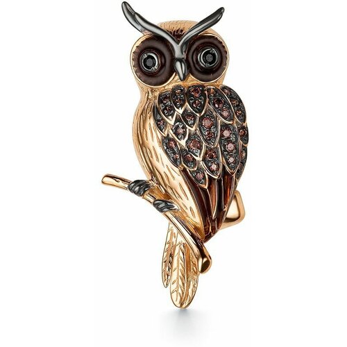 Брошь Dewi, серебро, 925 проба, золочение, фианит, эмаль, , коричневый