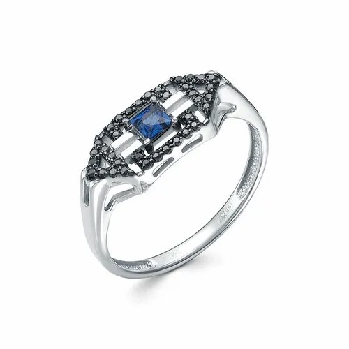 Кольцо Vesna jewelry, белое золото, 585 проба, родирование, сапфир, размер 17.5, синий