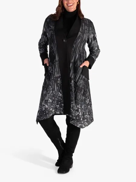 Пальто в рубчик с абстрактным цветочным принтом chesca, черно-белый
