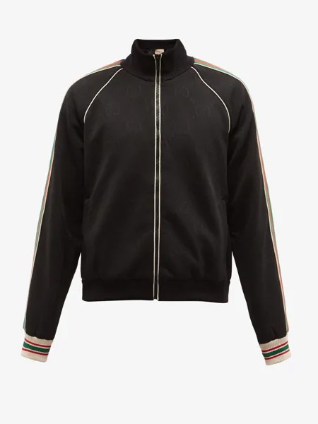 Спортивная куртка из жаккардового джерси web-stripe с узором gg и молнией Gucci, черный