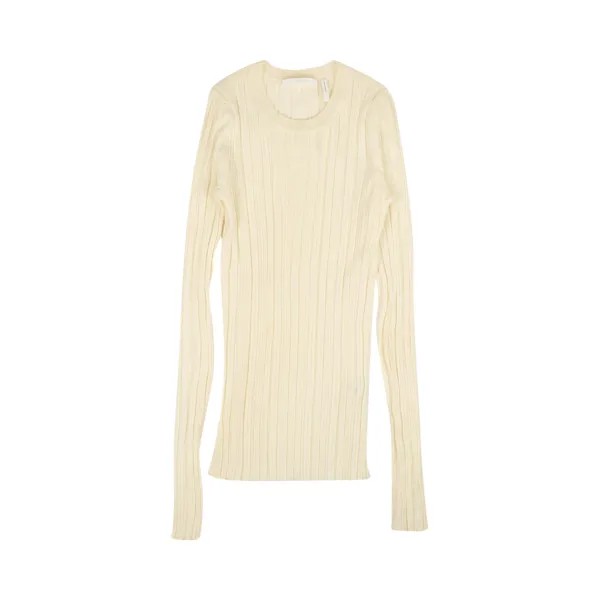 Helmut Lang Шерстяной свитер в рубчик с круглым вырезом, цвет Белый