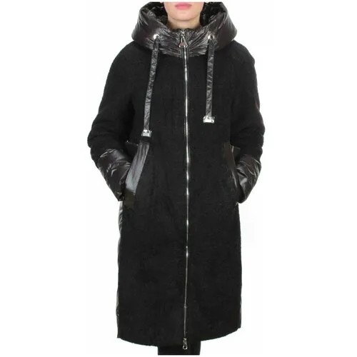 Пальто  зимнее, силуэт прямой, удлиненное, размер 46, черный
