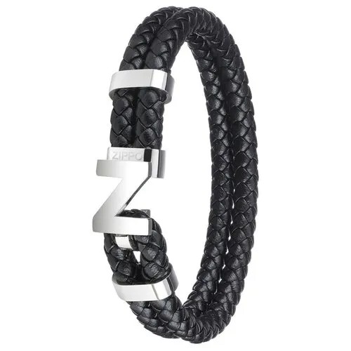 Браслет ZIPPO Steel Braided Leather Bracelet, чёрный, натуральная плетёная кожа/сталь, 20 см