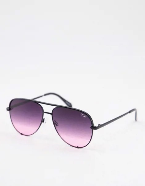 Женские солнцезащитные очки-авиаторы черного цвета с отделкой стразами Quay High Key-Черный цвет