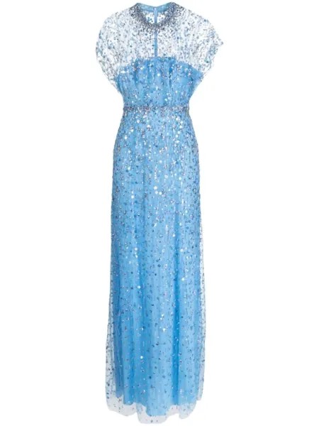 Jenny Packham вечернее платье Crystal Drop с пайетками, синий
