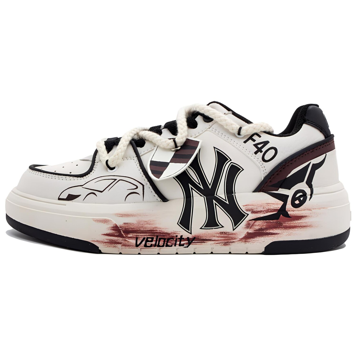 Кроссовки MLB Chunky Liner Skateboarding Shoes Unisex Low-top Black, White, Red, черный/белый