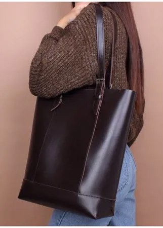 Женская кожаная сумка-шоппер коричневая A0142 ZIPPER Divalli