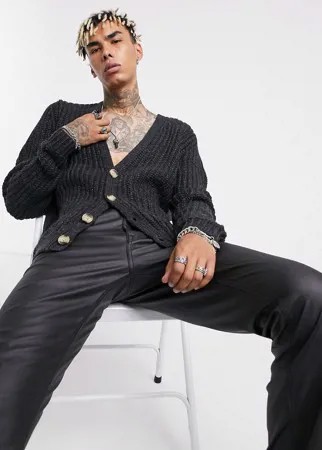 Темно-серый плотный кардиган в рубчик на пуговицах ASOS DESIGN