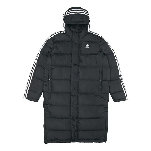 Пуховик adidas originals Long Down Side Logo Printing mid-length Sports Down Jacket Black, черный