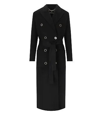 Женское двубортное пальто черного цвета с поясом Elisabetta Franchi