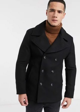 Черное пальто-бушлат из ткани под шерсть Burton Menswear-Черный