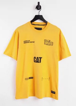 Желтая футболка с принтом механизмов Caterpillar-Желтый