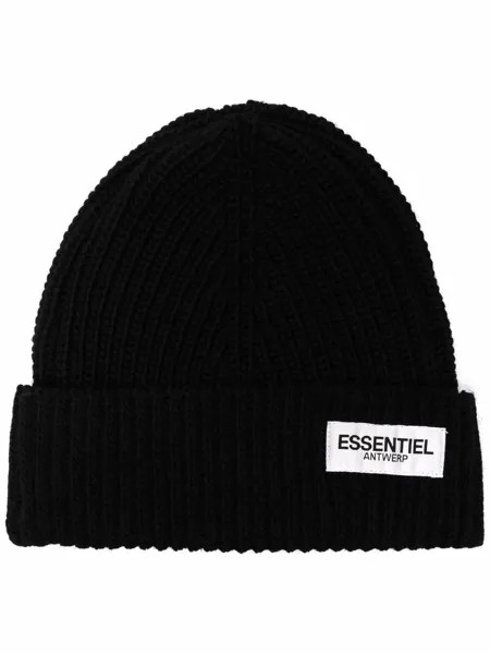 Essentiel Antwerp шапка бини в рубчик с нашивкой-логотипом