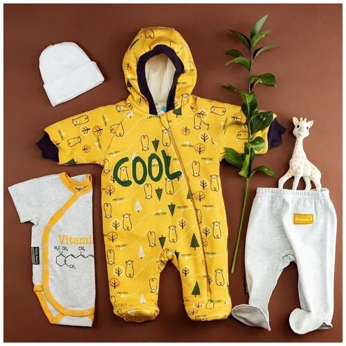 Комплект одежды lucky child, размер 40/18 (56-62), желтый, белый