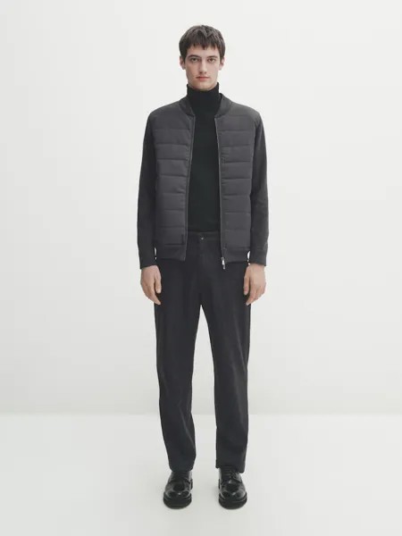 Вязаный кардиган из контрастной стеганой ткани Massimo Dutti, черный