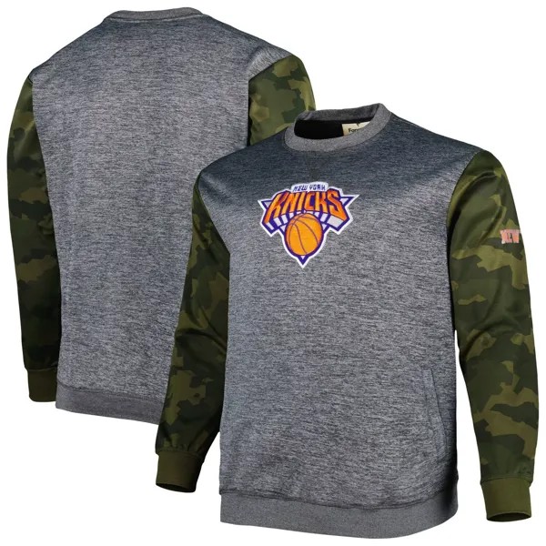 Мужской свитшот с камуфляжной прошивкой New York Knicks Big & Tall с логотипом Heather Charcoal Fanatics