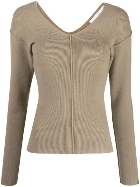 Extreme cashmere топ в рубчик с V-образным вырезом, коричневый