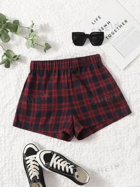 Шорты широкие Shein Ezwear в клетку, красный