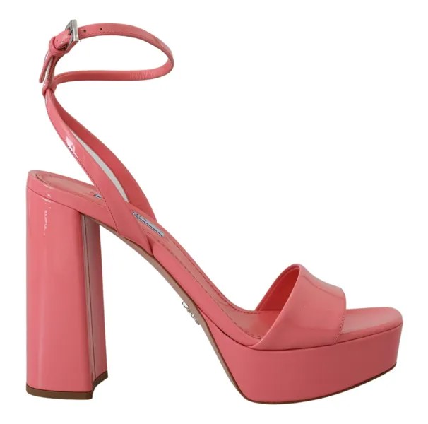 PRADA Shoes Кожаные розовые лакированные босоножки на каблуке с ремешком на щиколотке EU38,5 /US8 $1200USD