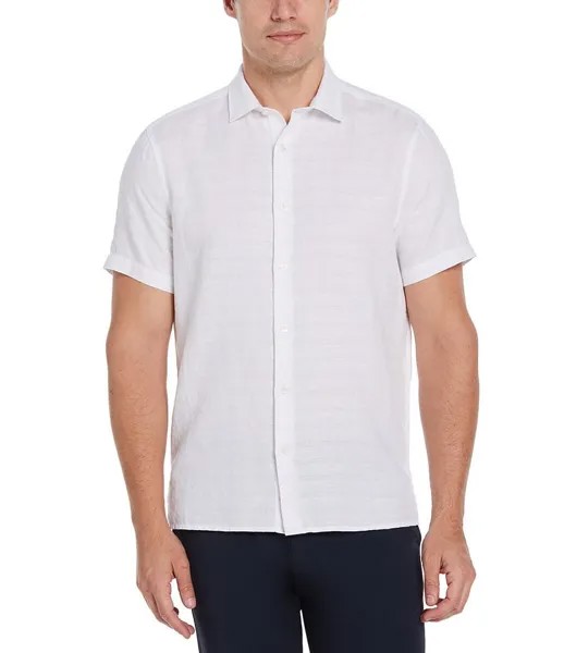 Рубашка в клетку с короткими рукавами и льняной смесью Perry Ellis, белый