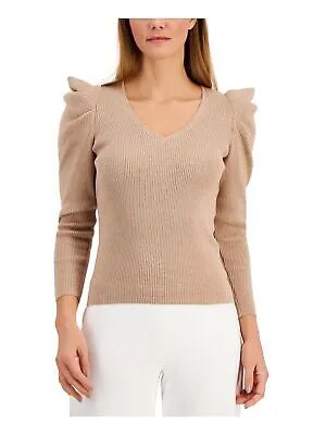 ANNE KLEIN Женский бежевый пуловер с рукавами-пуф и V-образным вырезом Носите на работу свитер XS
