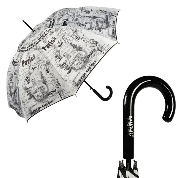 Зонт-трость женский полуавтоматический Jean Paul Gaultier 1312-LA ecritues blanc