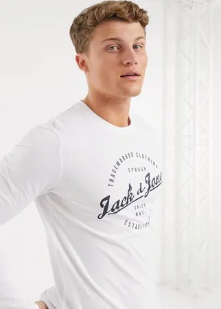 Белый лонгслив с круглым вырезом Jack & Jones