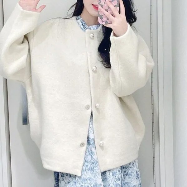 Однотонная верхняя одежда с длинным рукавом и круглым вырезом, японский свитер, куртка, пальто, однобортный Кардиган на осень и зиму для женщин