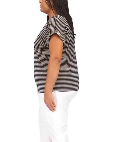 Футболка Michael Kors Plus Size Stripe Snap Epaulette T-Shirt, цвет Midnight Blue/Gold