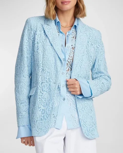 Кружевной жакет Penelope на одной пуговице с цветочным принтом Robert Graham, цвет Light Blue