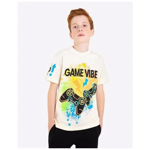 Молочная футболка с принтом Game vibe для мальчика Gloria Jeans, размер 12-14л/158-164