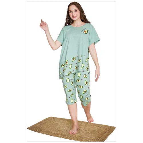 Комплект Оптима Трикотаж, футболка, бриджи, укороченный рукав, пояс на резинке, размер 60, зеленый