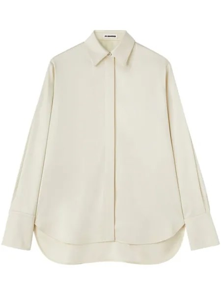 Jil Sander атласная рубашка с заостренным воротником, нейтральный цвет