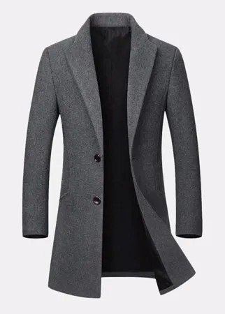 Мужской деловой повседневный джентльменский шерстяной тренч средней длины, однобортный, Тонкий, приталенное пальто