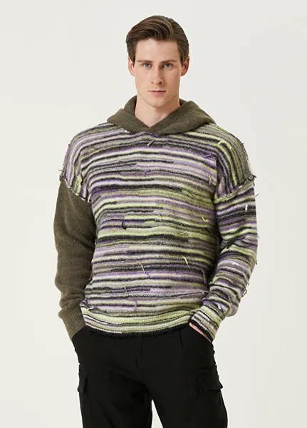 Жаккардовый свитер в полоску с капюшоном и цветными блоками Isabel Benenato
