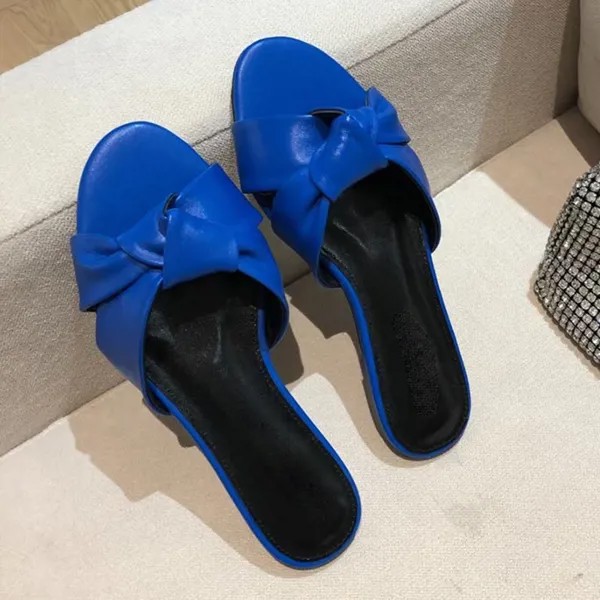 Мюли женские из натуральной кожи, пляжные шлепанцы, плоская подошва, с узлом, сланцы, для отпуска, летняя обувь, 2021